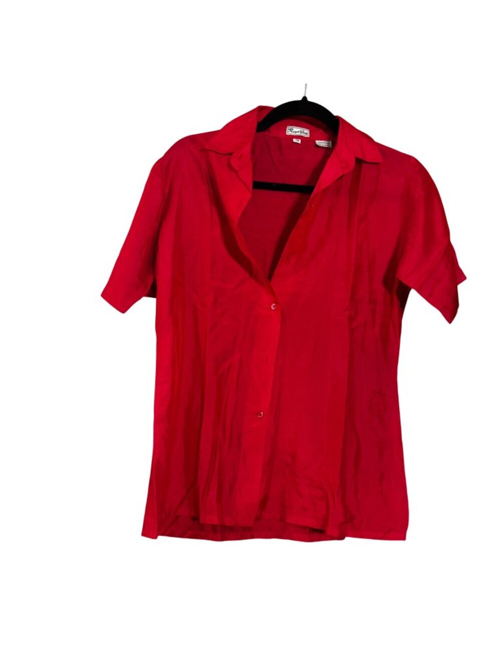 Royal Silk Womens Red Short Sleeve 100% Silk Button-Up Shirt Size 7/8